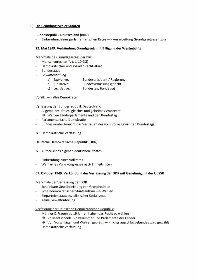 Geschichte Klausur Q4
1.) Nachkriegszeit und ,,Stunde Null"
Konferenz von Jalta (Feb. 1945)
Forderung bedingungsloser Kapitulation
Besetzung