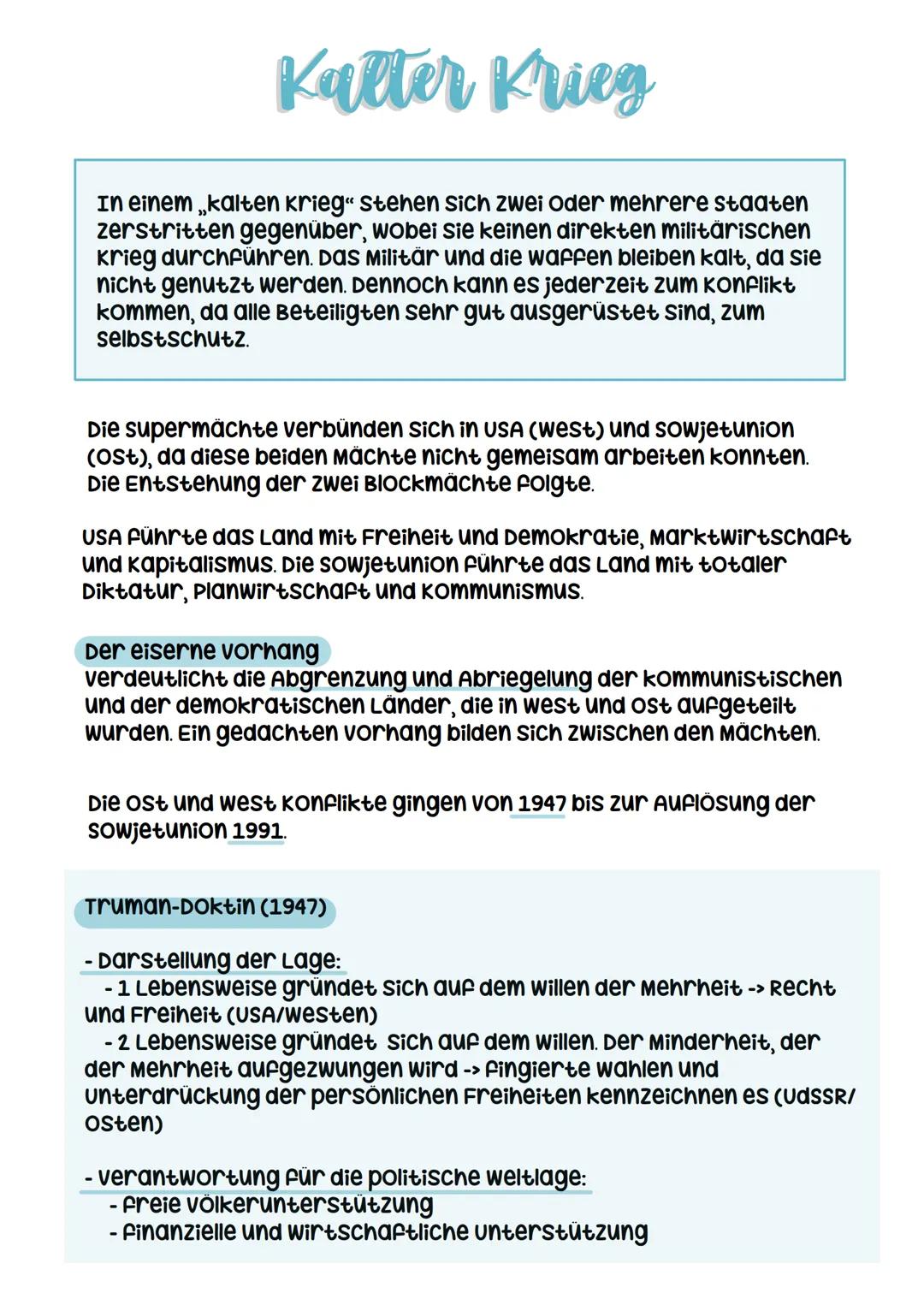 # Kalter Krieg

In einem „kalten krieg" stehen sich zwei oder mehrere staaten
zerstritten gegenüber, wobei sie keinen direkten militärischen