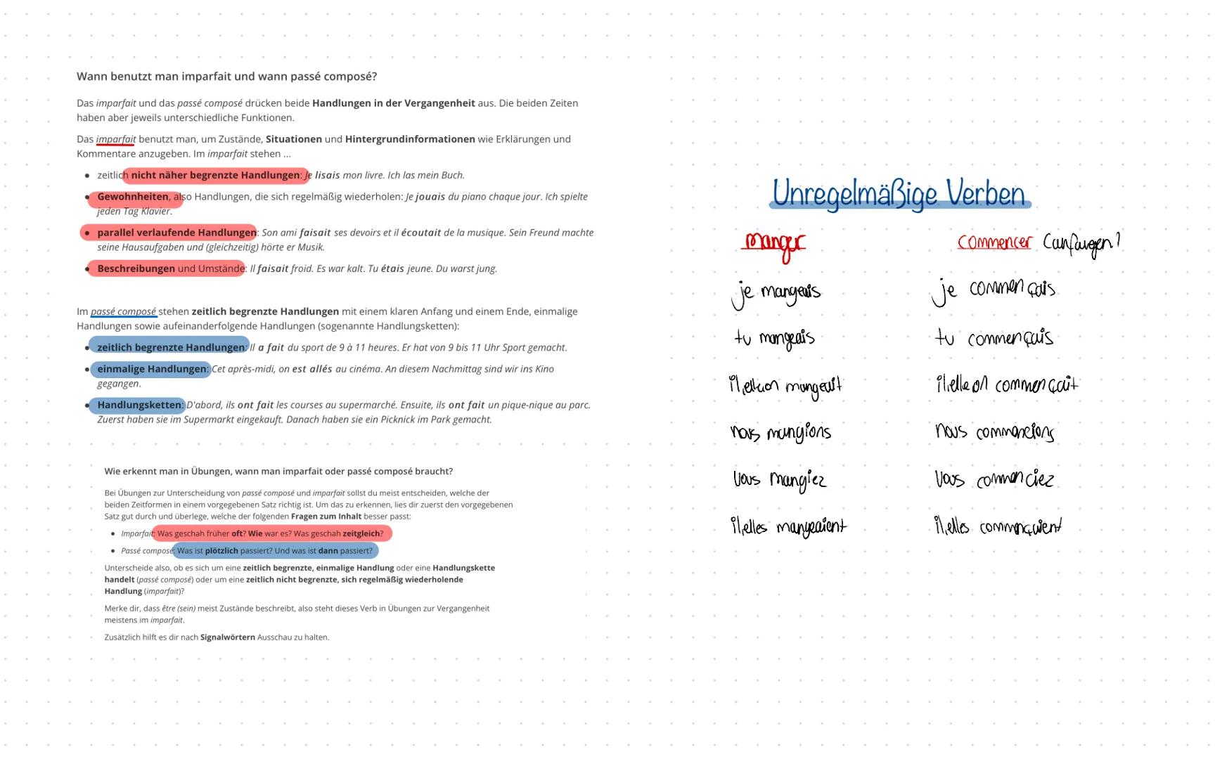 Signalwörter:
Passe compose
- tout à coup (plötzlich)
ensuite (dann 1
Imparfait
Imparfait
・chaque matin, le matin
・ le jeudi, vendredi (am D