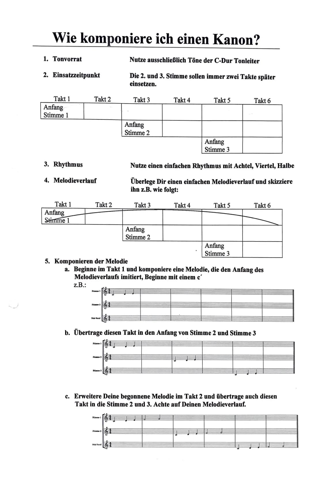 Kanon
Lied, bei dem in einem bestimmten
Abstand zwei oder mehrere Stimmen
nacheinander mit der Melodie
einsetzen, sodass ein mehrstim-
miger