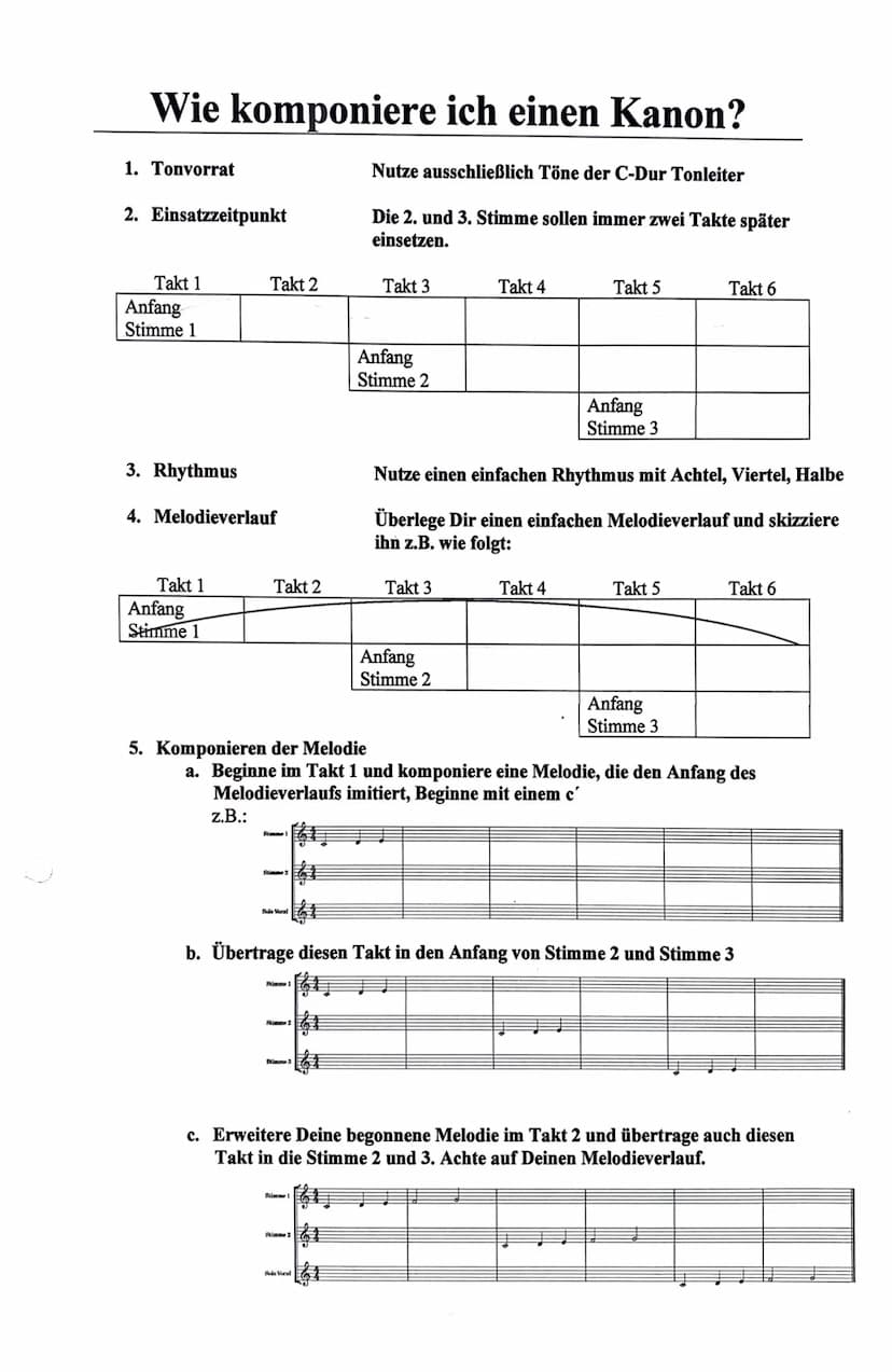 Kanon
Lied, bei dem in einem bestimmten
Abstand zwei oder mehrere Stimmen
nacheinander mit der Melodie
einsetzen, sodass ein mehrstim-
miger