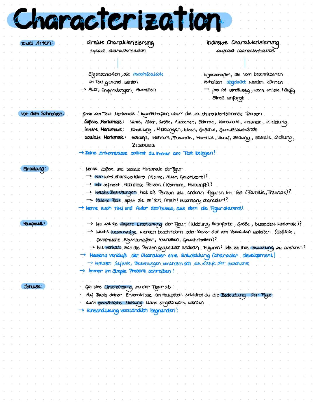 Charakterisierung Englisch Übungen für Klasse 9 - PDF Downloads