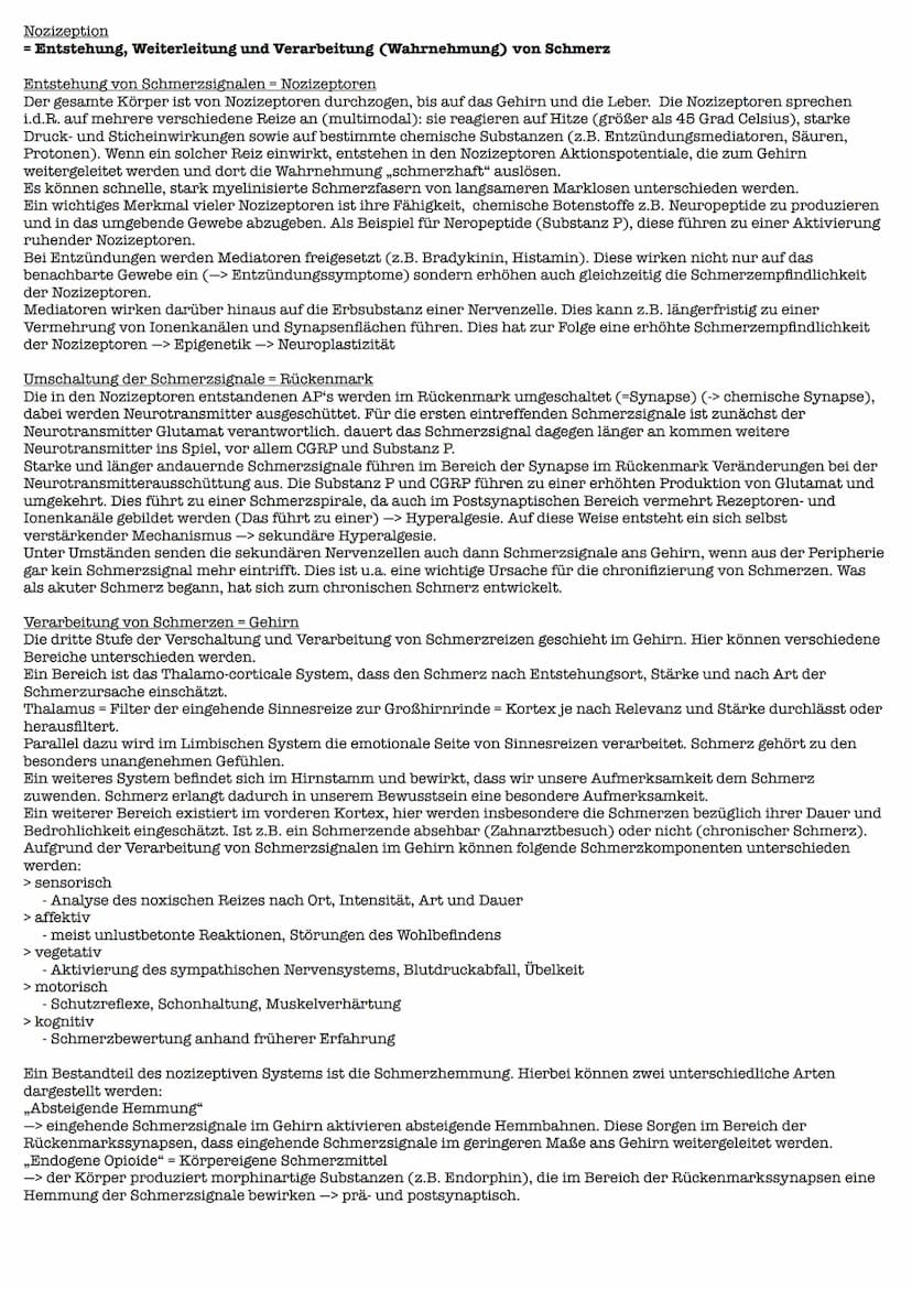 Lernzettel Gesndheit Extemporale
Definition:
> Schmerz ist ein unangenehmes Sinnes- und Gefühlserlebnis, das mit aktueller oder potentieller