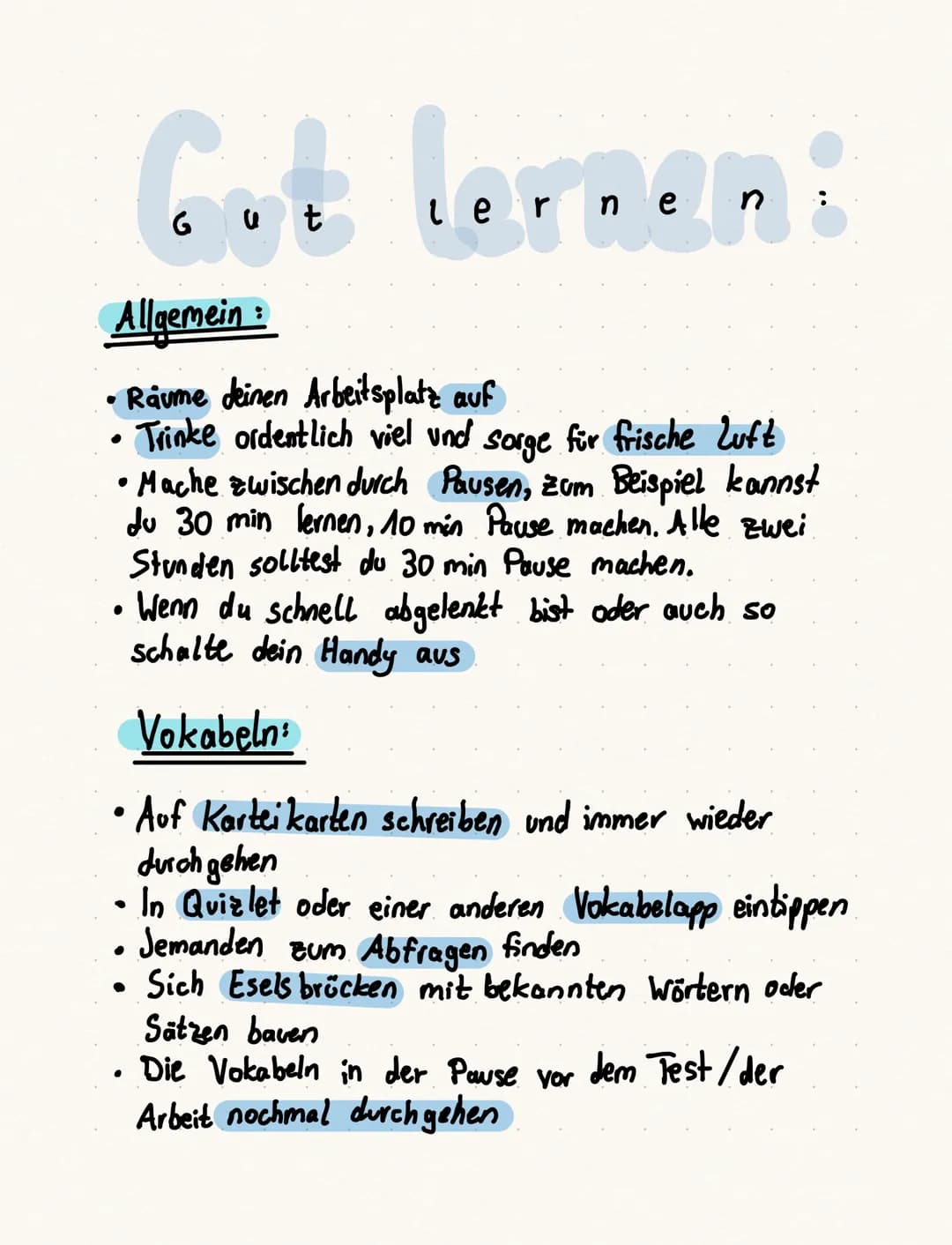 Allgemein
• Räume deinen Arbeitsplatz auf
Trinke ordentlich viel und sorge für frische Luft
• Mache zwischen durch Pausen, zum Beispiel kann