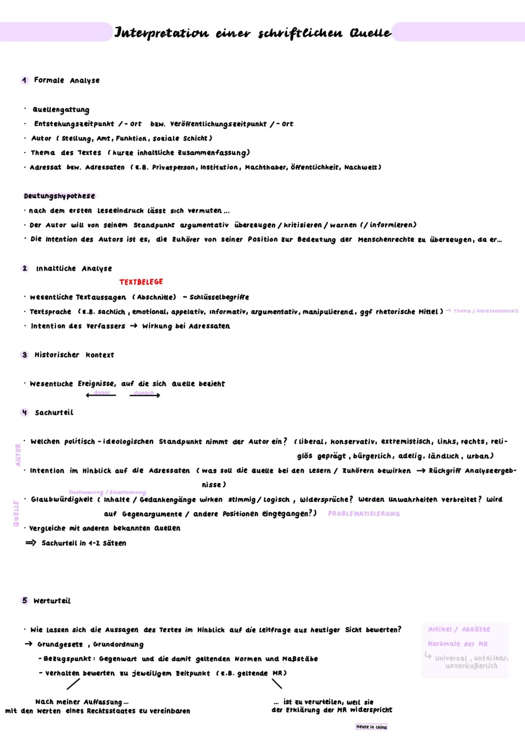 AUTOR
QUELLE
1 Formale Analyse
Quellengattung
Entstehungszeitpunkt/-ort bzw. veröffentlichungszeitpunkt/-ort
• Autor (Stellung, Amt, Funktio