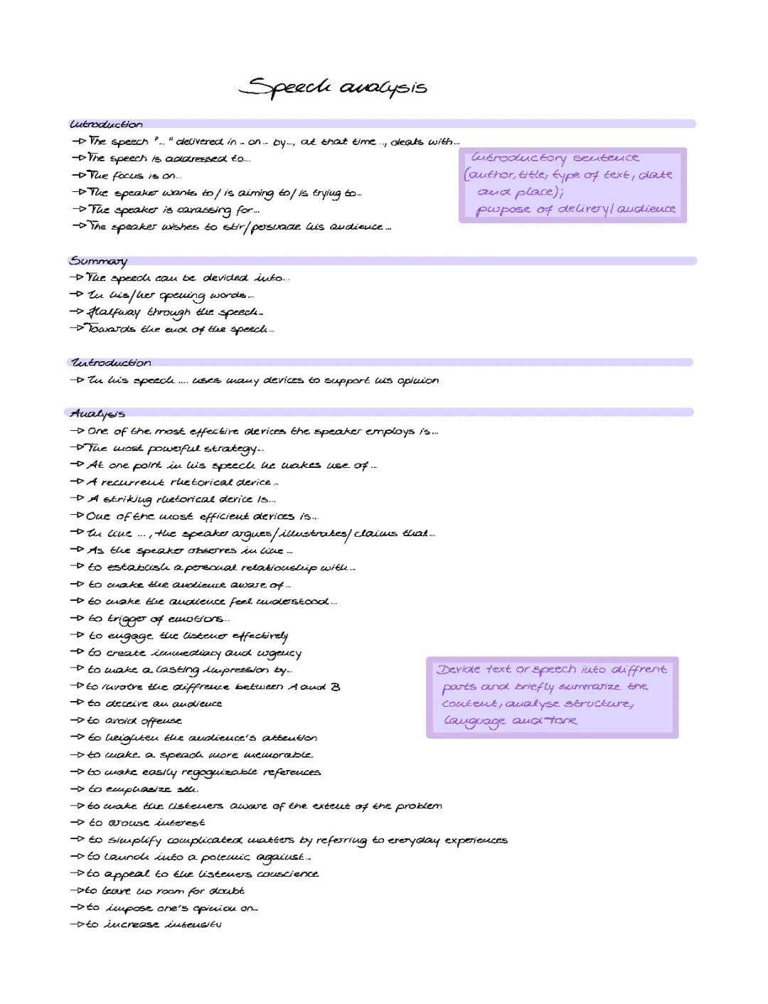 analysing a speech 