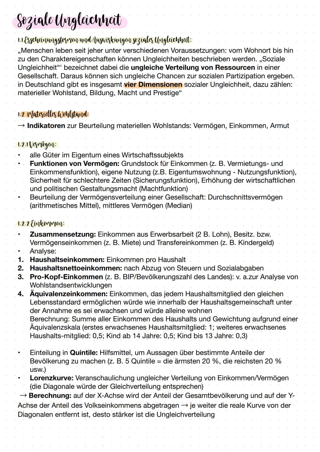 Soziale Ungleichheit
1.1 Erscheinungsformen und Auswirkungen sozialer Ungleichheit:
,,Menschen leben seit jeher unter verschiedenen Vorausse