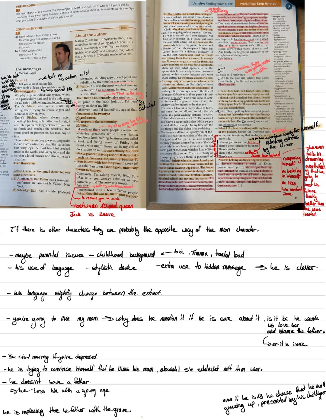 The messenger
by Markus Zusak
we is not
todlin Extract 1
Well tell you a bit about my life.
allert
about
Tuck
ed
very at
ing of the
tresses 