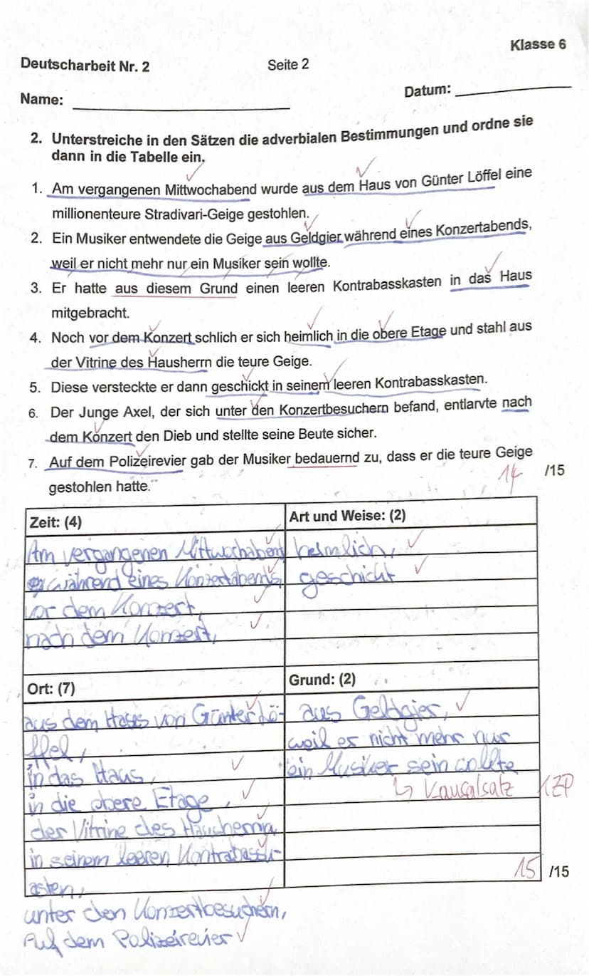 1. Bestimme in den folgenden Sätzen die Satzglieder und
ordne sie unten in die Tabelle ein.
1. Axel beobachtete aus seinem Baumversteck das 