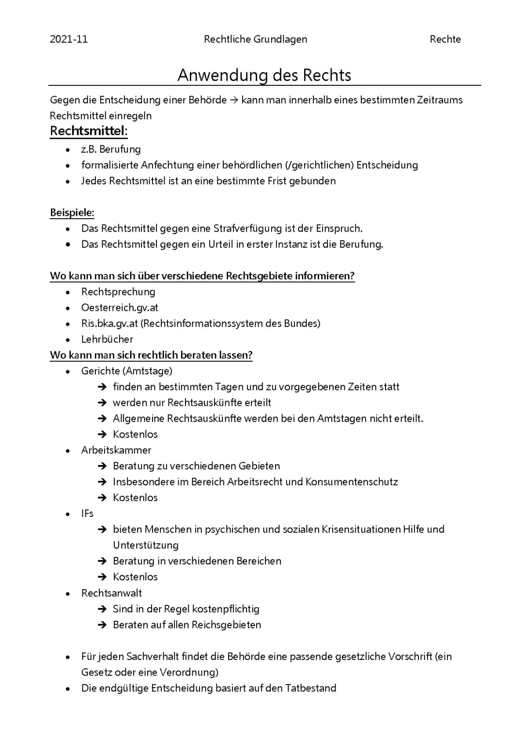 Anwendung des Rechts