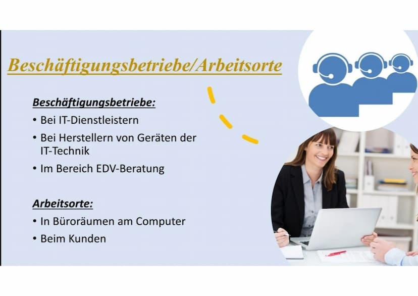 Kauffrau für IT-
System-Managment Gliederung
• Beschreibung des Berufs
• Beschäftigungsbetriebe/Arbeitsorte
• Benötigter Schulabschluss
• An