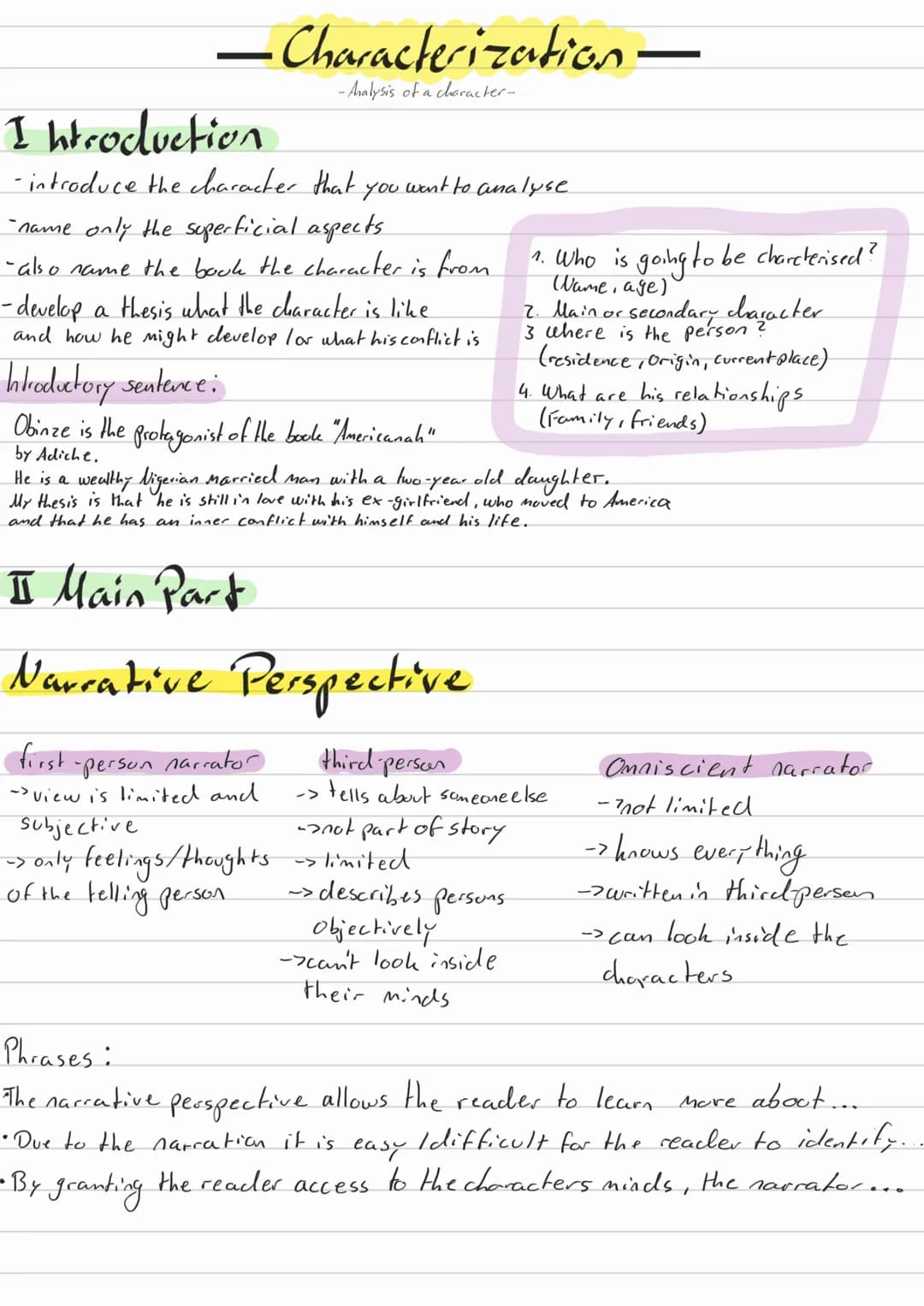 · Characterization -
-Analysis of a character-
I htroduction
-introduce the character that
you
-name only the superficial aspects.
-also nam