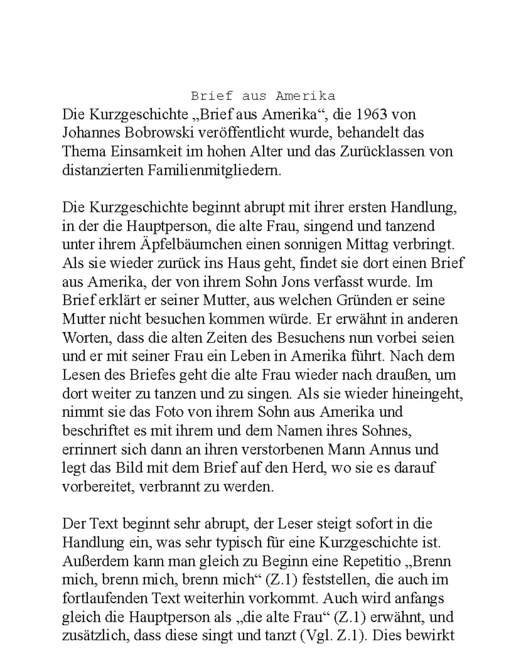 Analyse und Deutung: 'Brief aus Amerika' von Johannes Bobrowski