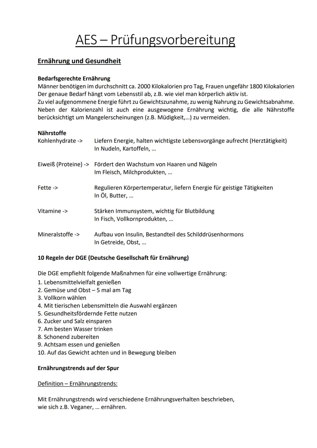 Ernährung und Gesundheit
AES-Prüfungsvorbereitung
Bedarfsgerechte Ernährung
Männer benötigen im durchschnitt ca. 2000 Kilokalorien pro Tag, 
