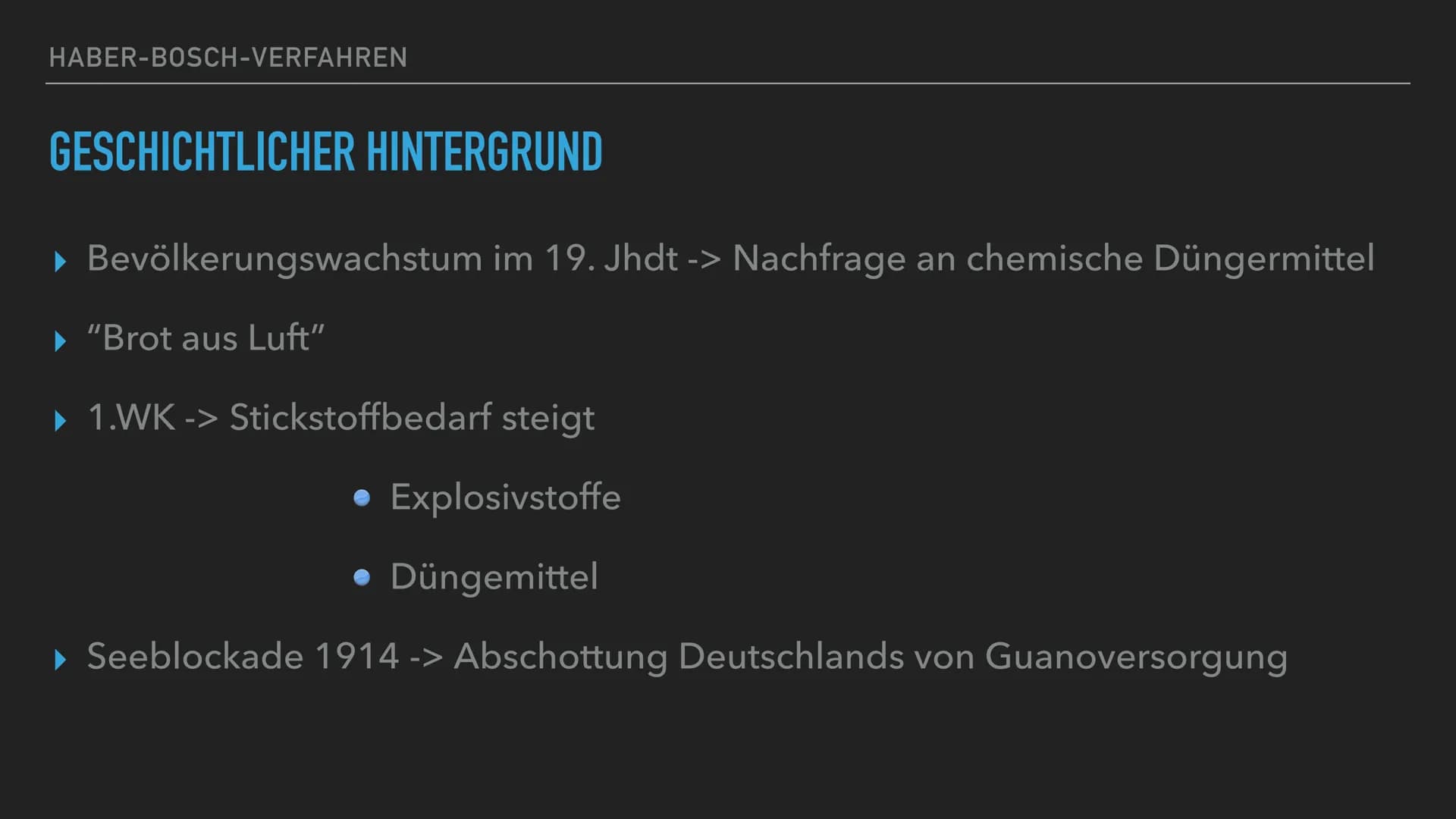 HABER-BOSCH-VERFAHREN
PRÄSENTIERT VON HABER-BOSCH-VERFAHREN
GLIEDERUNG
▸ Entwickler
• Fritz Haber
Carl Bosch
‣ Geschichtlicher Hintergrund
▶
