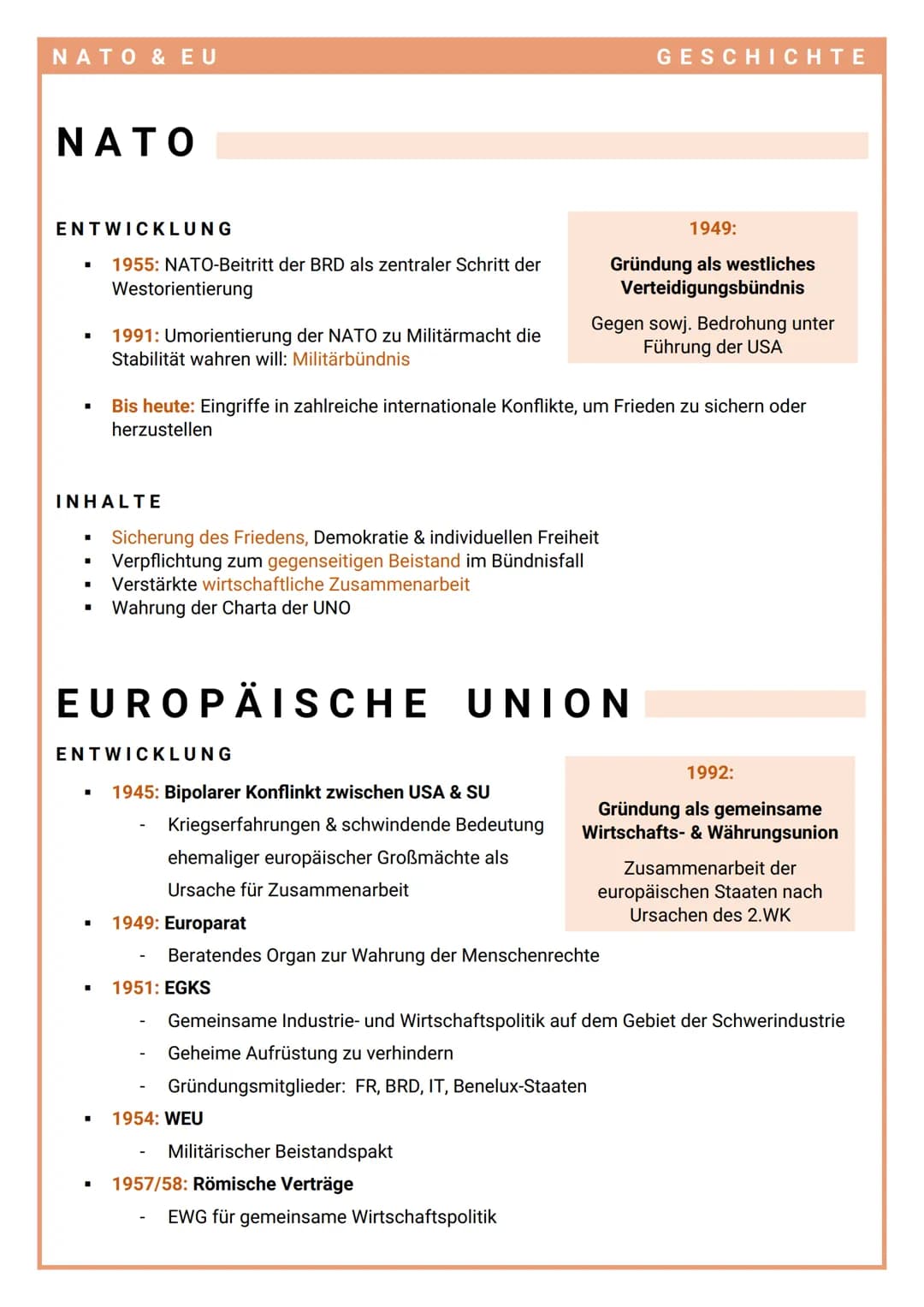 NATO & EU
ΝΑΤΟ
ENTWICKLUNG
■ 1955: NATO-Beitritt der BRD als zentraler Schritt der
■
▪
■
INHALTE
■
Westorientierung
■
1991: Umorientierung d