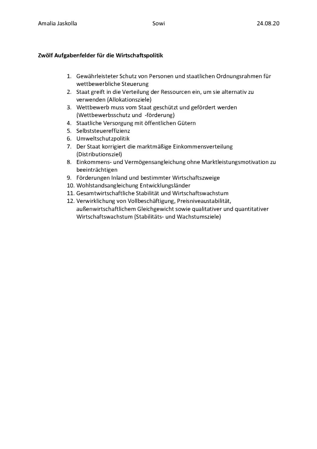 Zwölf Aufgabenfelder für die Wirtschaftspolitik