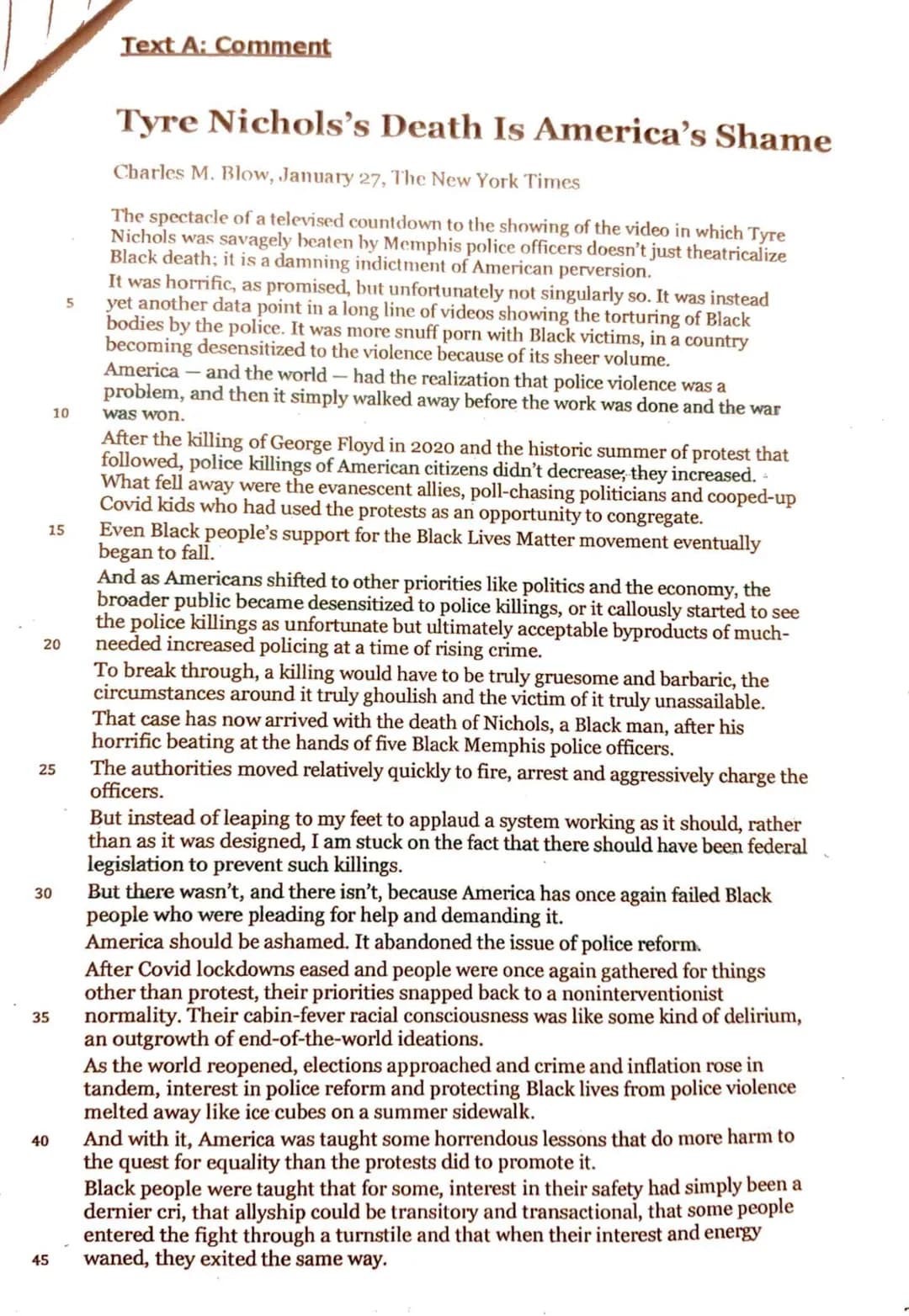 Textvorlagen:
Hilfsmittel:
Bearbeitungszeit:
Tasks
Englisch Leistungskurs
1. Klausur Q2-23. Februar 2022
Text A:
Text B:
Tyre Nichol's Death