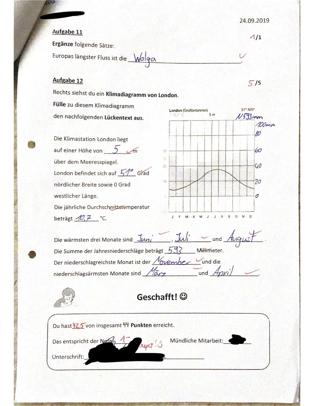 GL-Arbeit Nr. 1
Name:
Aufgabe 1
Welche Meere begrenzen Europa im...
Nordsee Ostsee
a)...Norden?
b)... Westen? Atlantischer Ozean
c)...Süden?