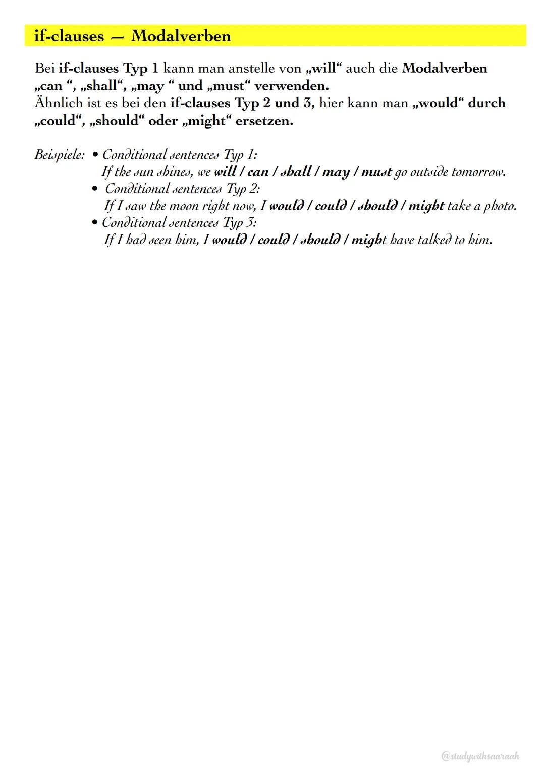 IF - CLAUSES
Definition
If-clauses sind englische Bedingungssätze, mit ihnen beantwortet man
die Frage ,,Was wäre, wenn...?"
Ein if-clause b