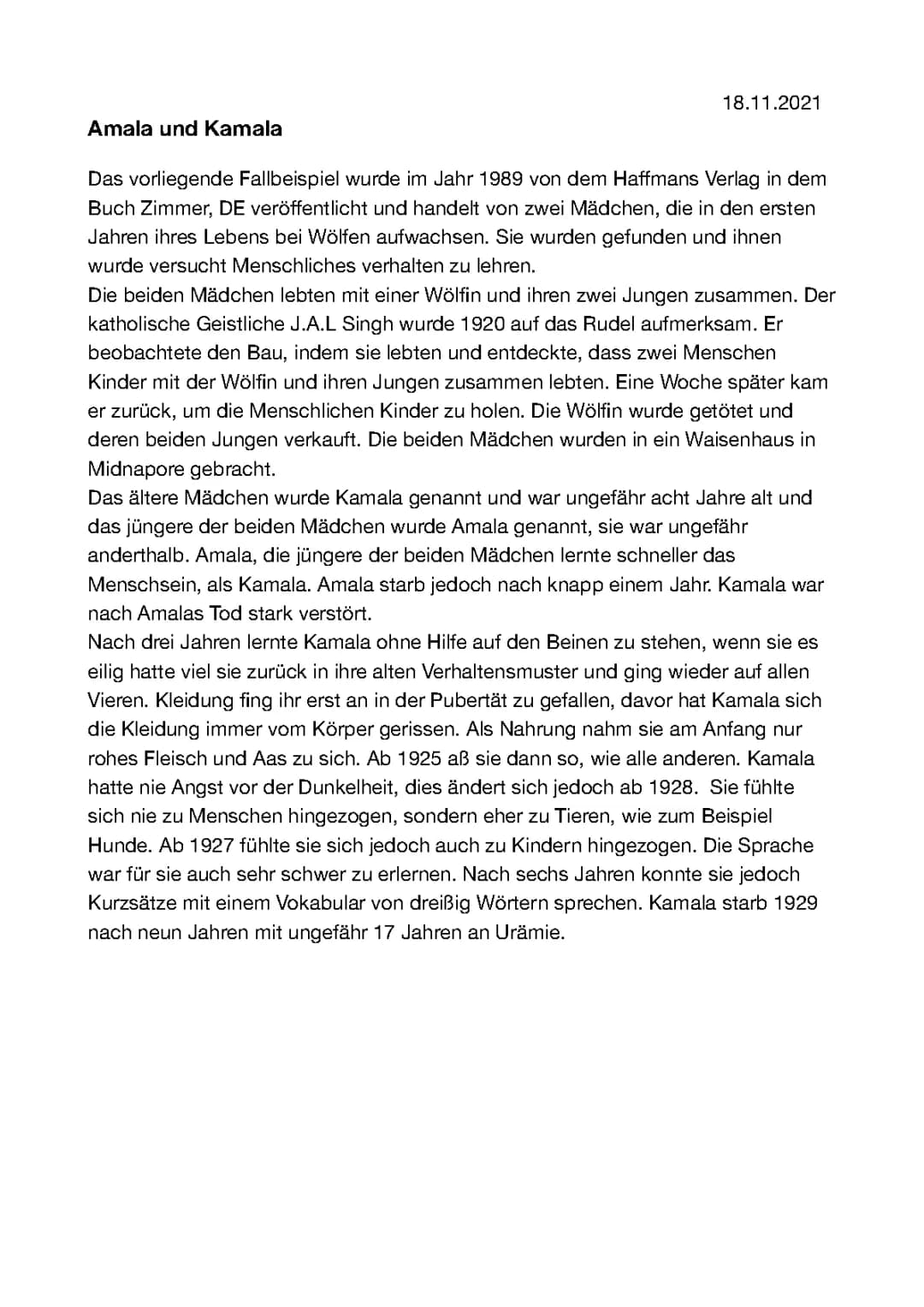 Amala und Kamala: Wolfskinder Zusammenfassung und Film