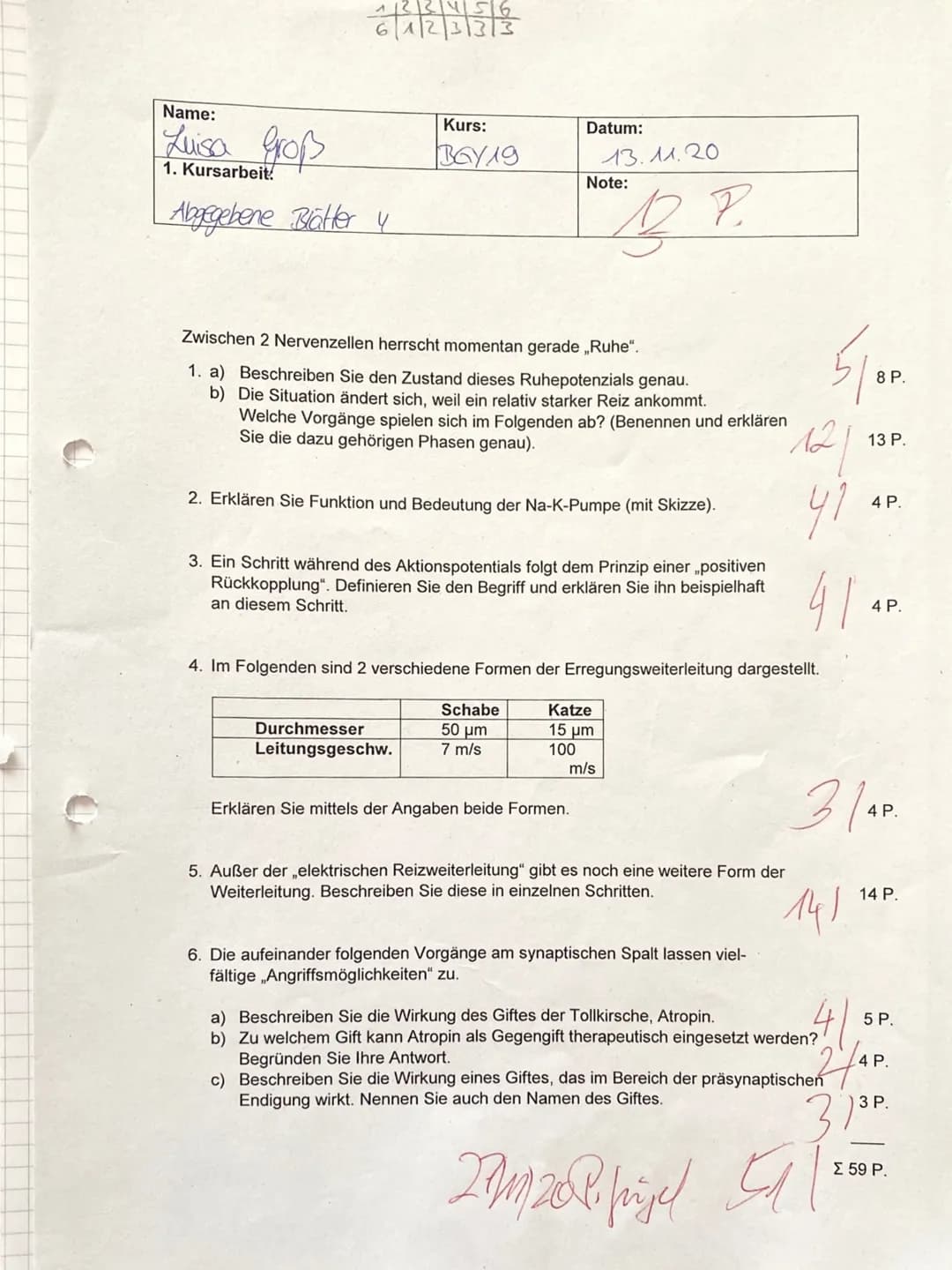 12/4/5/6
6/4/2|31313
Name:
Luisa Groß
1. Kursarbeit.
Abgegebene Blätter y
Kurs:
BGY 19
Datum:
Durchmesser
Leitungsgeschw.
Note:
Zwischen 2 N