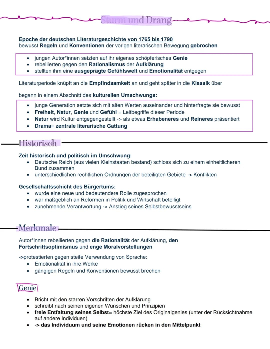 Epoche der deutschen Literaturgeschichte von 1765 bis 1790
bewusst Regeln und Konventionen der vorigen literarischen Bewegung gebrochen
jung