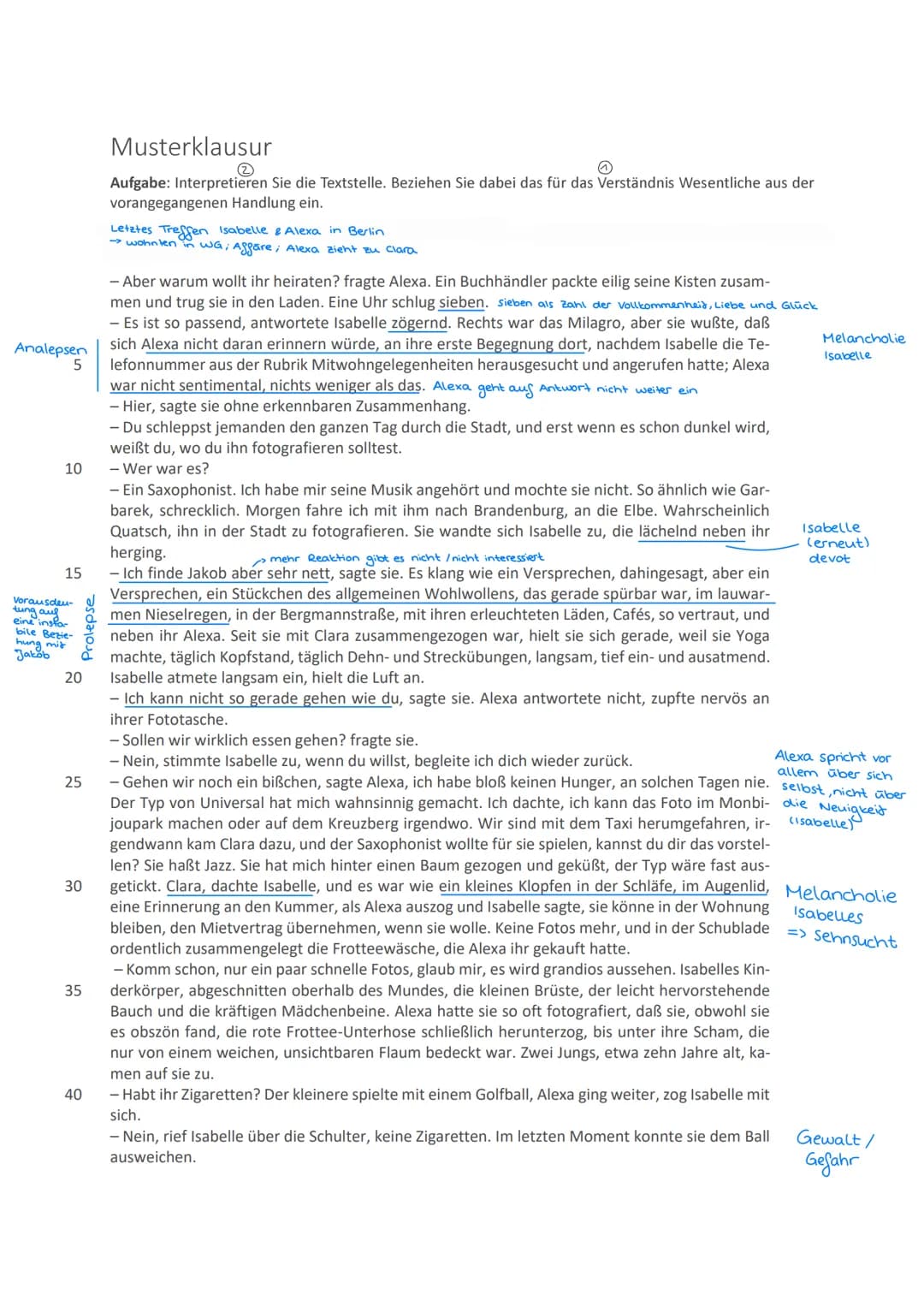 Analepsen
5
10
15
Vorausden-
ein auf
insta-
bile Bezie-
hung mit
Jakob
Prolepse
20
25
30
35
40
Musterklausur
Ⓒ
Aufgabe: Interpretieren Sie d