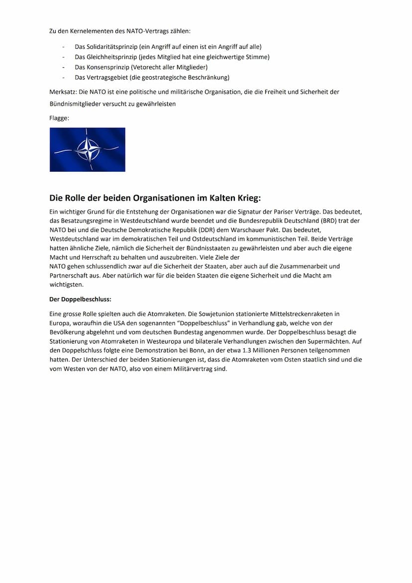 NATO und der Warschauer Pakt
Die NATO und der Warschauer Pakt sind beides Militärbündnisse, welche während dem Kalten Krieg gegründet
wurden