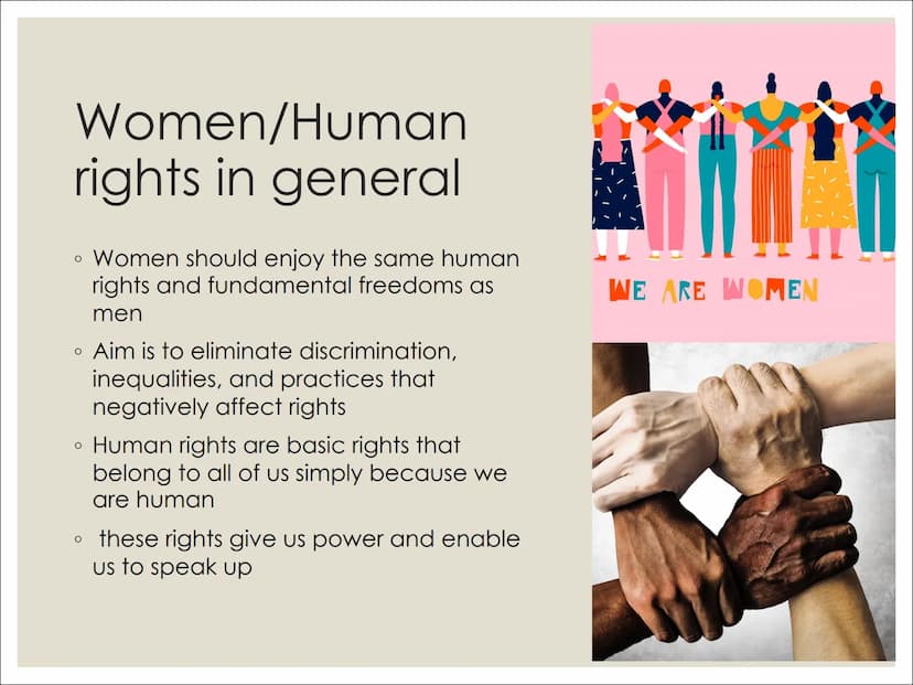 E
bortion
do
WOMEN AND
HUMAN RIGHTS
MEN UN
BORTION Content
Women/human rights in general (Denise)
The history of women rights (video)
Women 