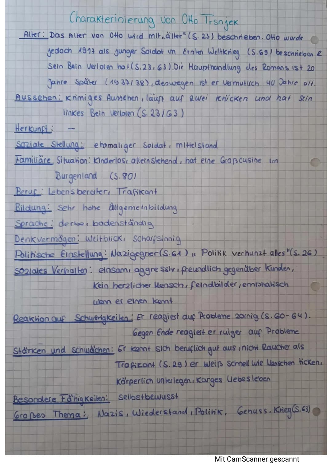 Charakterinierung von Otto Tranjek
Aller: Das Alter von Otto wird mit,äller" (S. 23) beschrieben. Otto wurde
jedoch 1917 als junger Soldat i