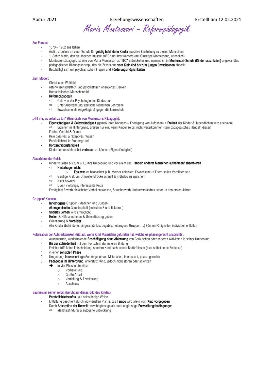 Pädagogik Montessori 