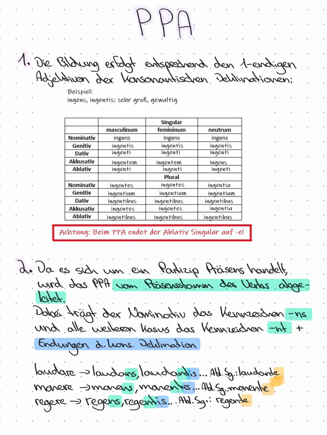 Aufgepasst bei den Verben der i-Konjugation
und der Lionsonantischen auf -10
audire-Jaudiens, audientis... Abl. Sg.: audiente
capere (capio)