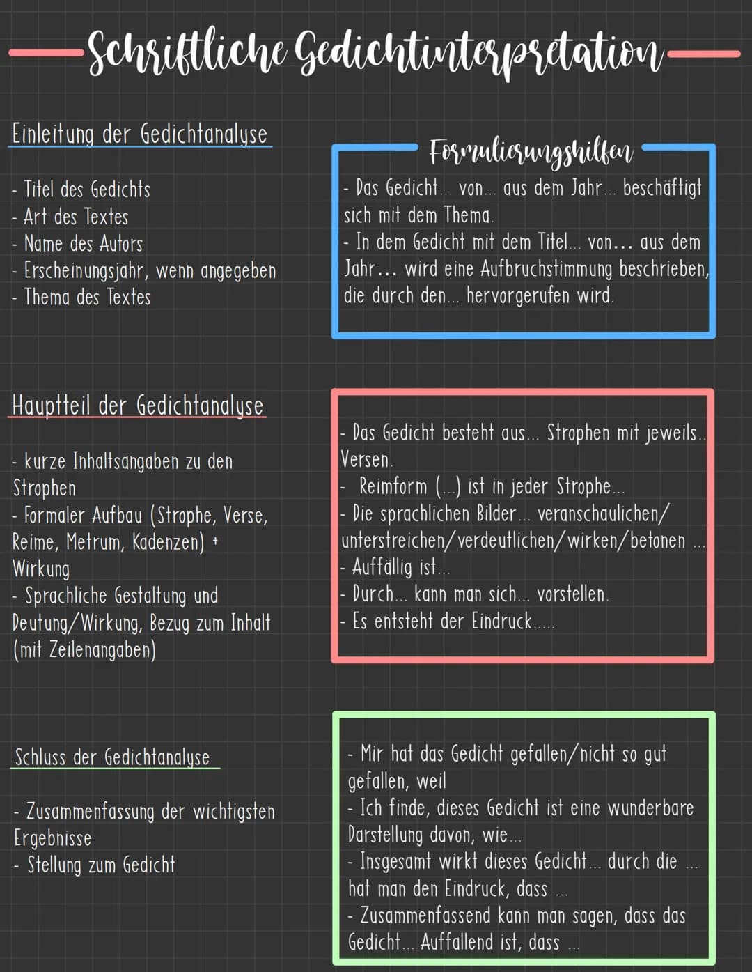 -Schriftliche Gedichtinterpretation
Einleitung der Gedichtanalyse
- Titel des Gedichts
- Art des Textes
Name des Autors
Erscheinungsjahr, we