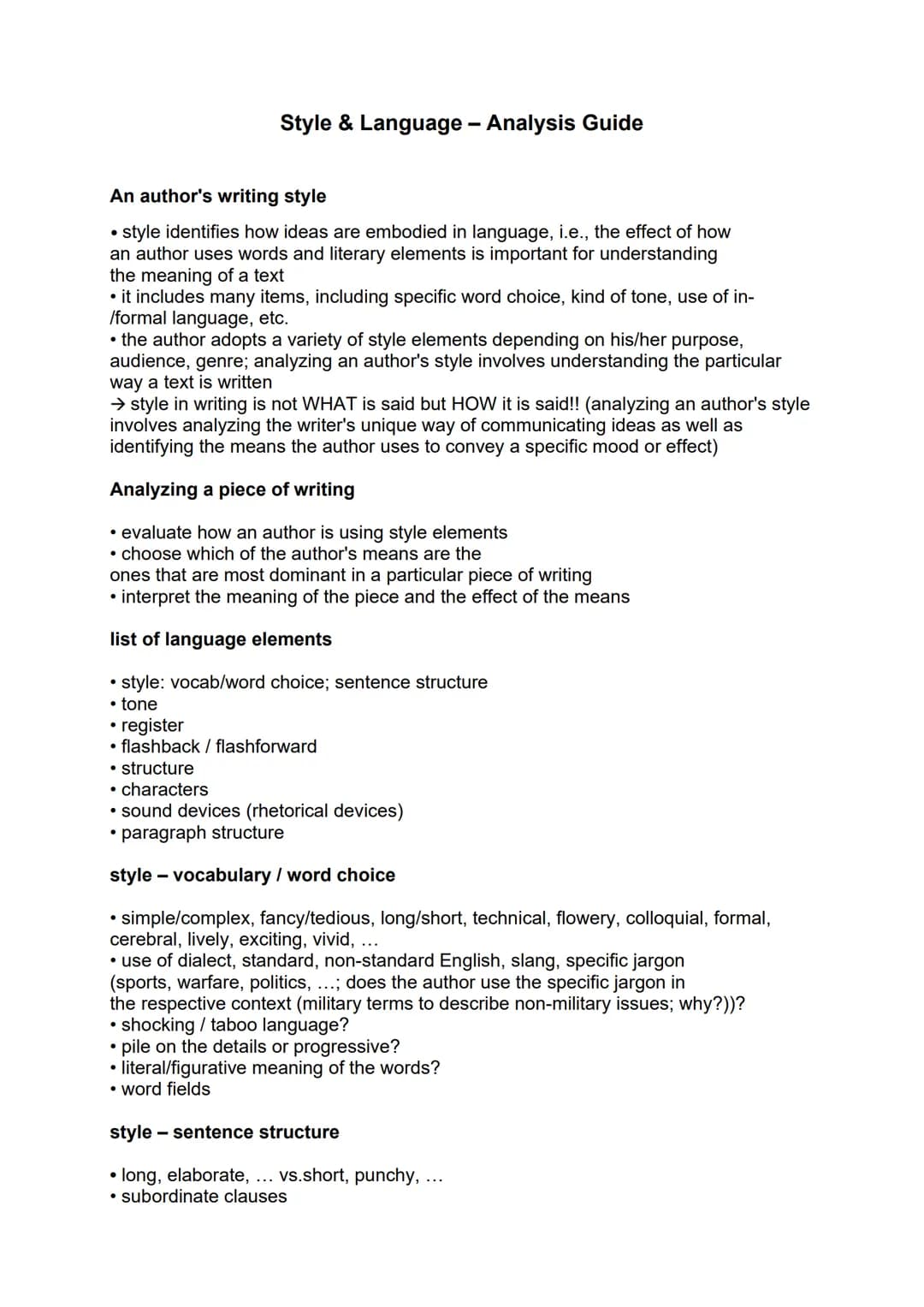 An author's writing style
style identifies how ideas are embodied in language, i.e., the effect of how
an author uses words and literary ele