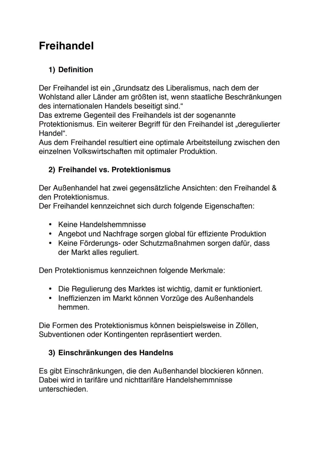 FREIHANDEL Freihandel
1) Definition
Der Freihandel ist ein „Grundsatz des Liberalismus, nach dem der
Wohlstand aller Länder am größten ist, 