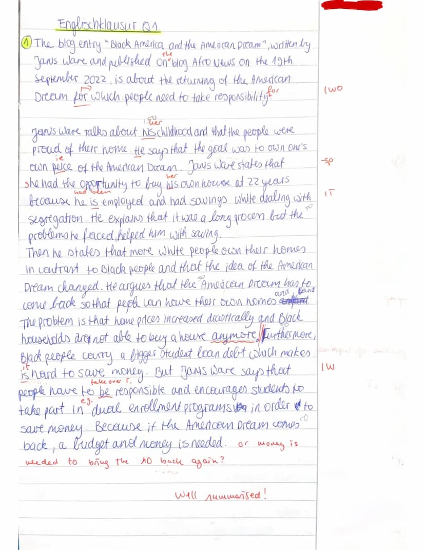 5
de pay
10
15
20
25
30
35
Q1 LK Englisch
1. Nachschreibklausur
Black America and the American Dream
by Janis Ware, September 19, 2022
Name: