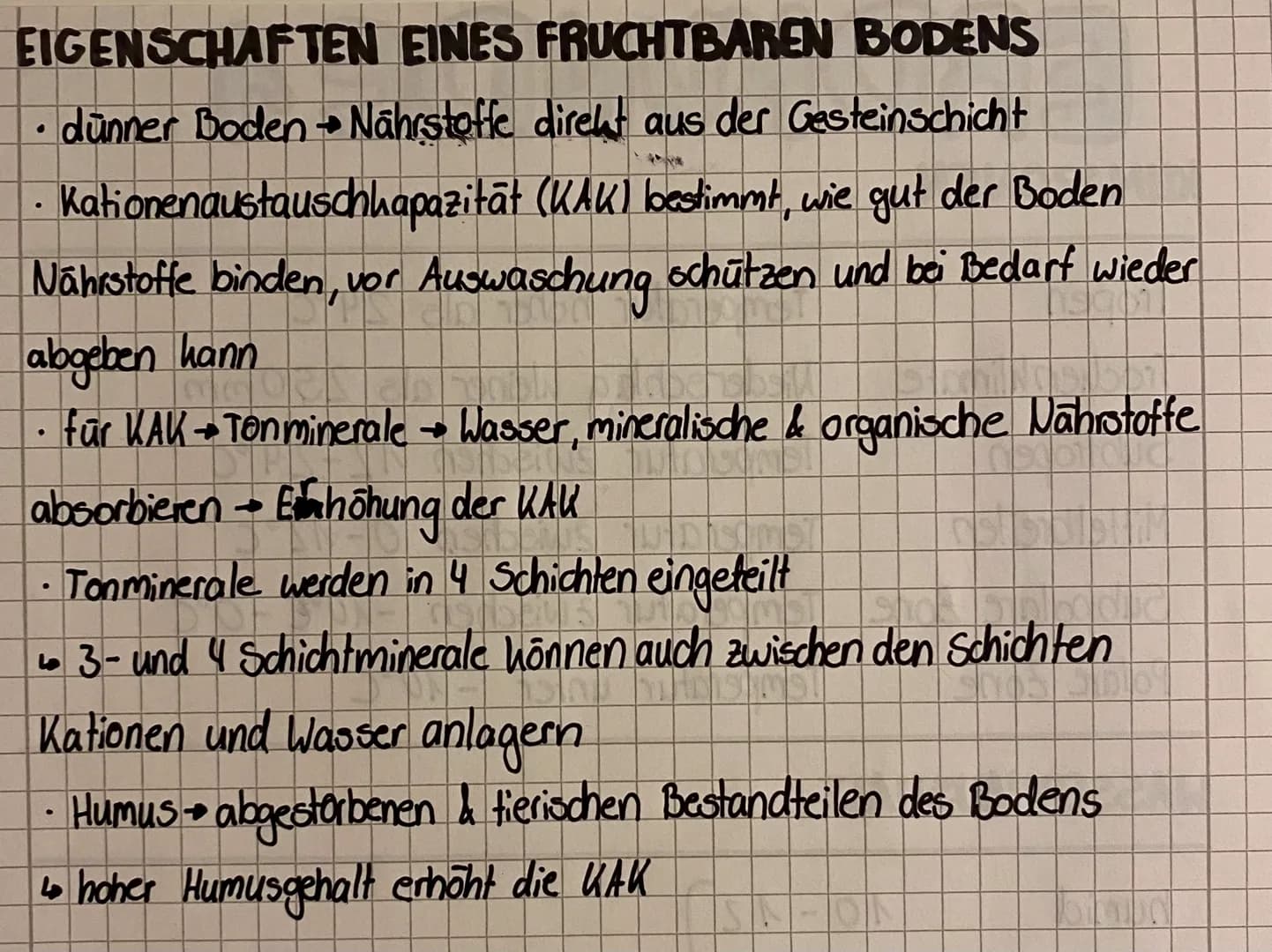 EIGENSCHAFTEN EINES FRUCHTBAREN BODENS
dünner Boden Nährstoffe direkt aus der Gesteinschicht
Kationenaustauschkapazität (KAK) bestimmt, wie 