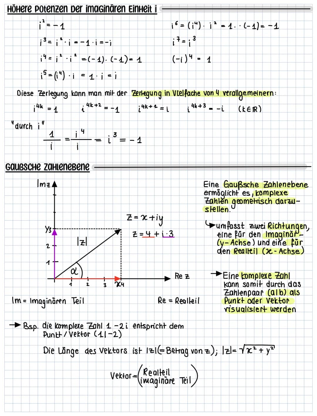 Komplexe Zahlen
–Das Quadrat einer negativen oder positiven reellen Zahl ist immer positiv
Deswegen sind Gleichungen wie x²= −1 und x = -√√-