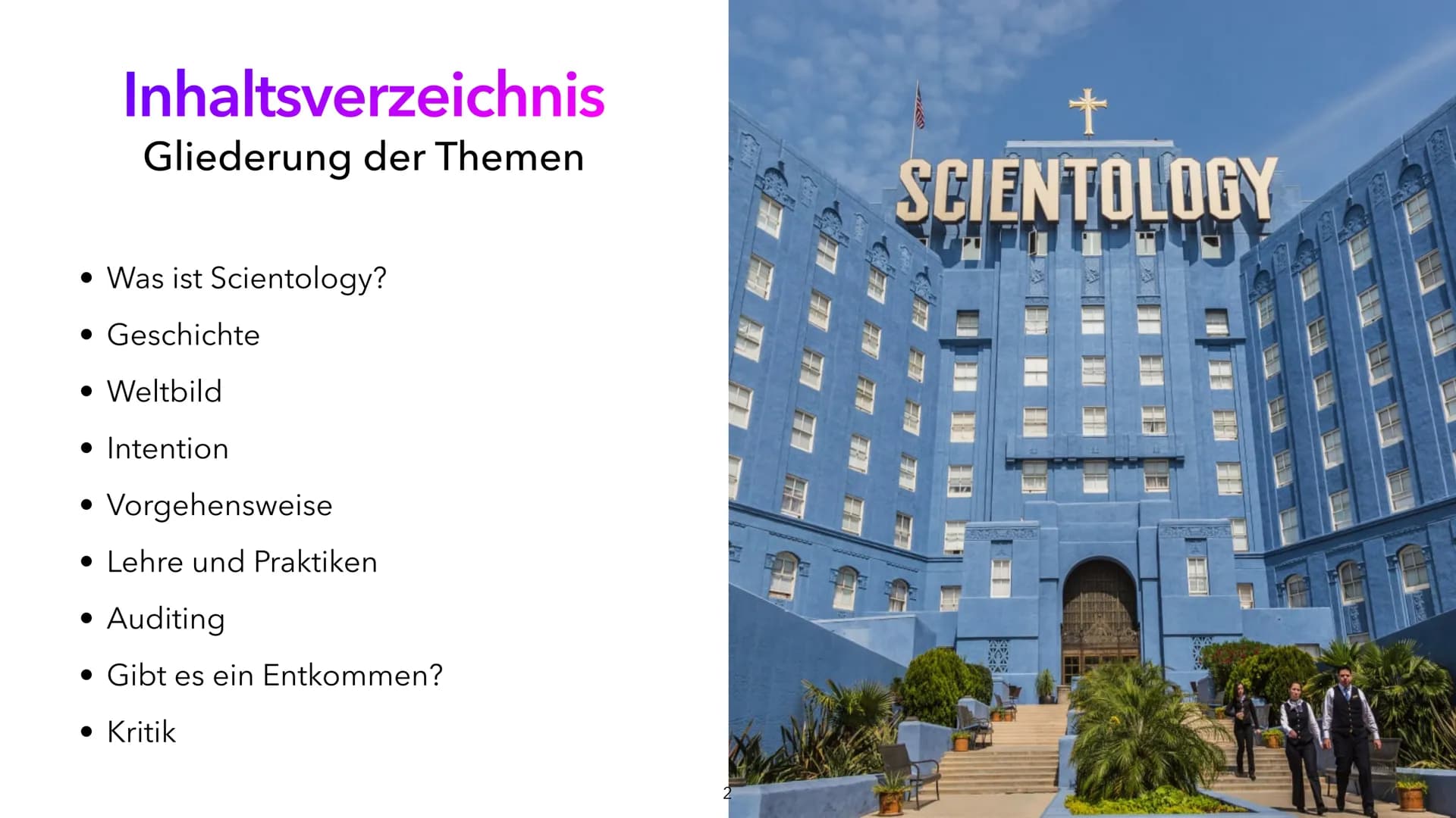 J
SCIENTOLOGY
Was steckt hinter der Fassade?
von Franzi, Maurice und David Inhaltsverzeichnis
Gliederung der Themen
• Was ist Scientology?
•