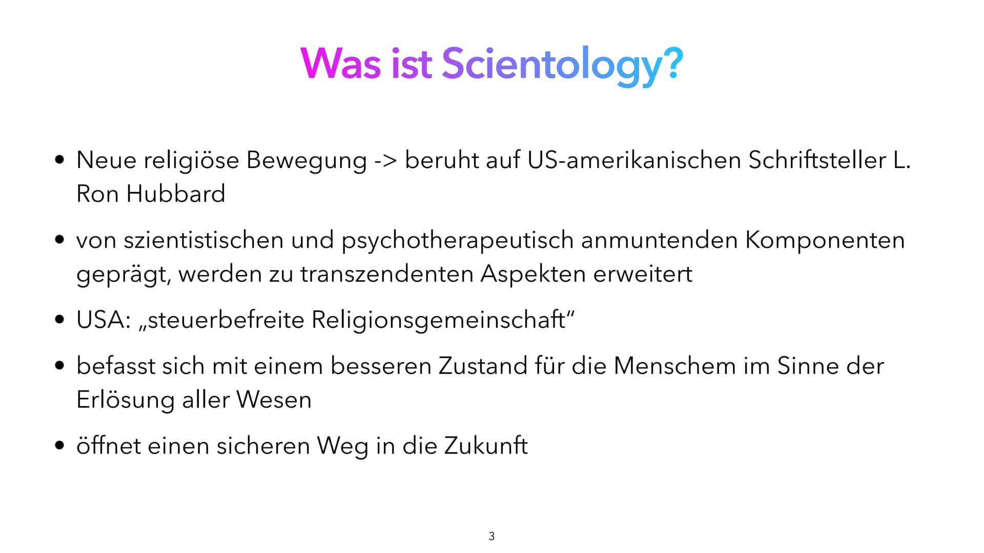 J
SCIENTOLOGY
Was steckt hinter der Fassade?
von Franzi, Maurice und David Inhaltsverzeichnis
Gliederung der Themen
• Was ist Scientology?
•