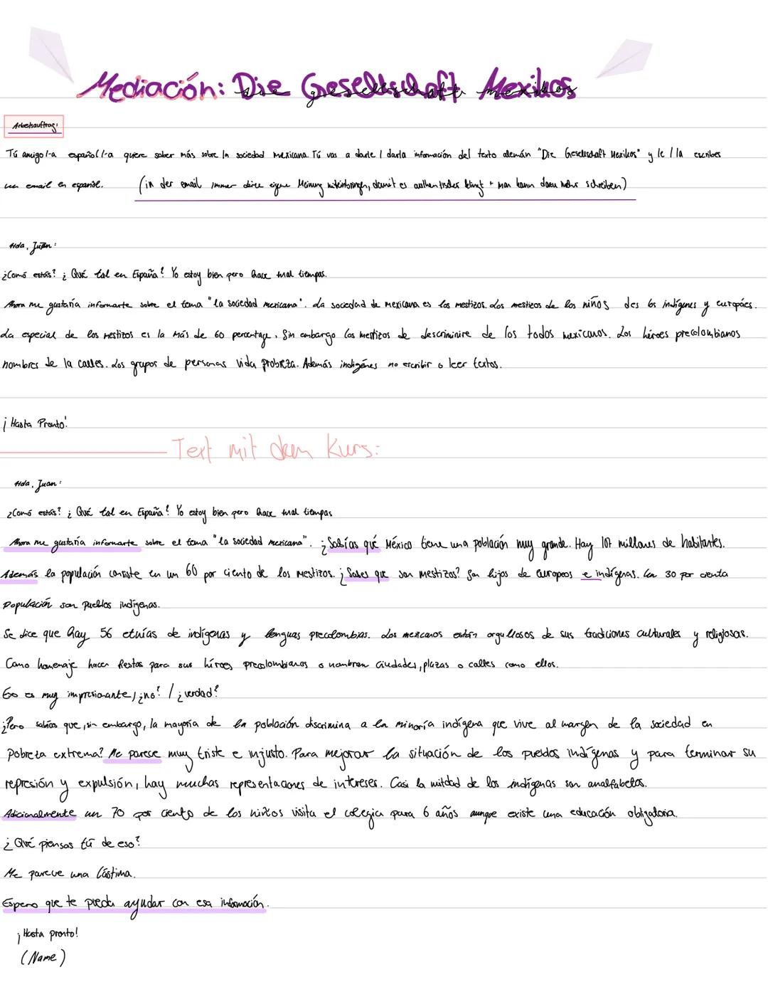  1. Begrüßung
2. Smalltalk:
Hola, Miguel:
5.
.
Mediación
= immer am Ende mit ₁:
U
¿ Como estás? (Wie geht's dir?)
¿Qué tal + Substantiv? Bsp