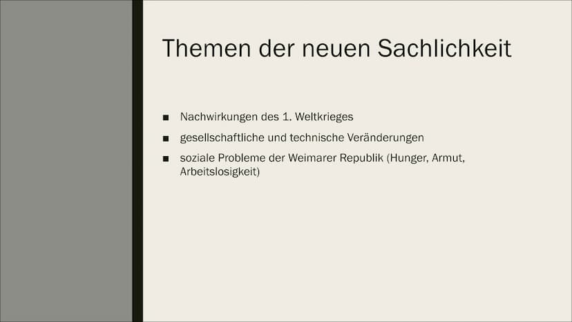 NEUE
SACHLICHKEIT:
LITERATUR DER
WEIMARER
REPUBLIK
Eine Präsentation
von Luisa Gliederung
■
■
1. Definition
2. zeitgeschichtliche Einordnung