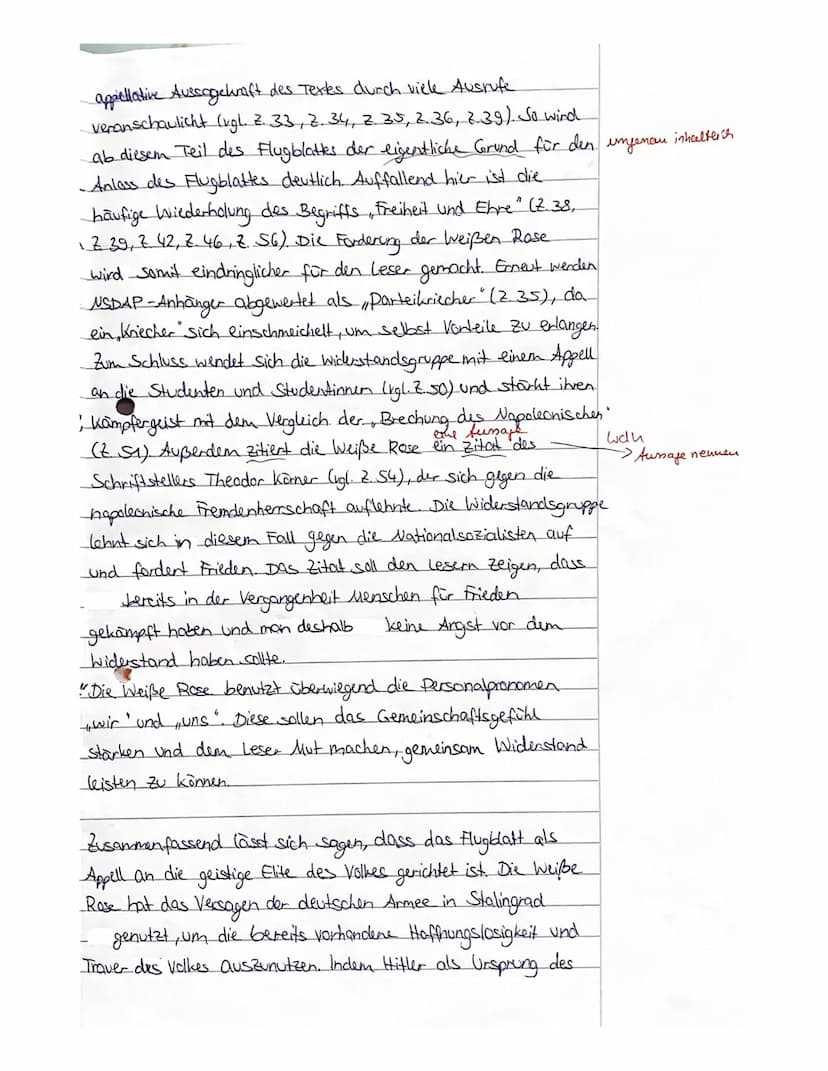 Deutsch 10 LK DE 2
Kursarbeit 10/2/ Bewertungsbogen
(Redeanalyse: 6. Flugblatt der Weißen Rose)
Name:
A) Inhaltliche Leistung
Anforderung
Fo