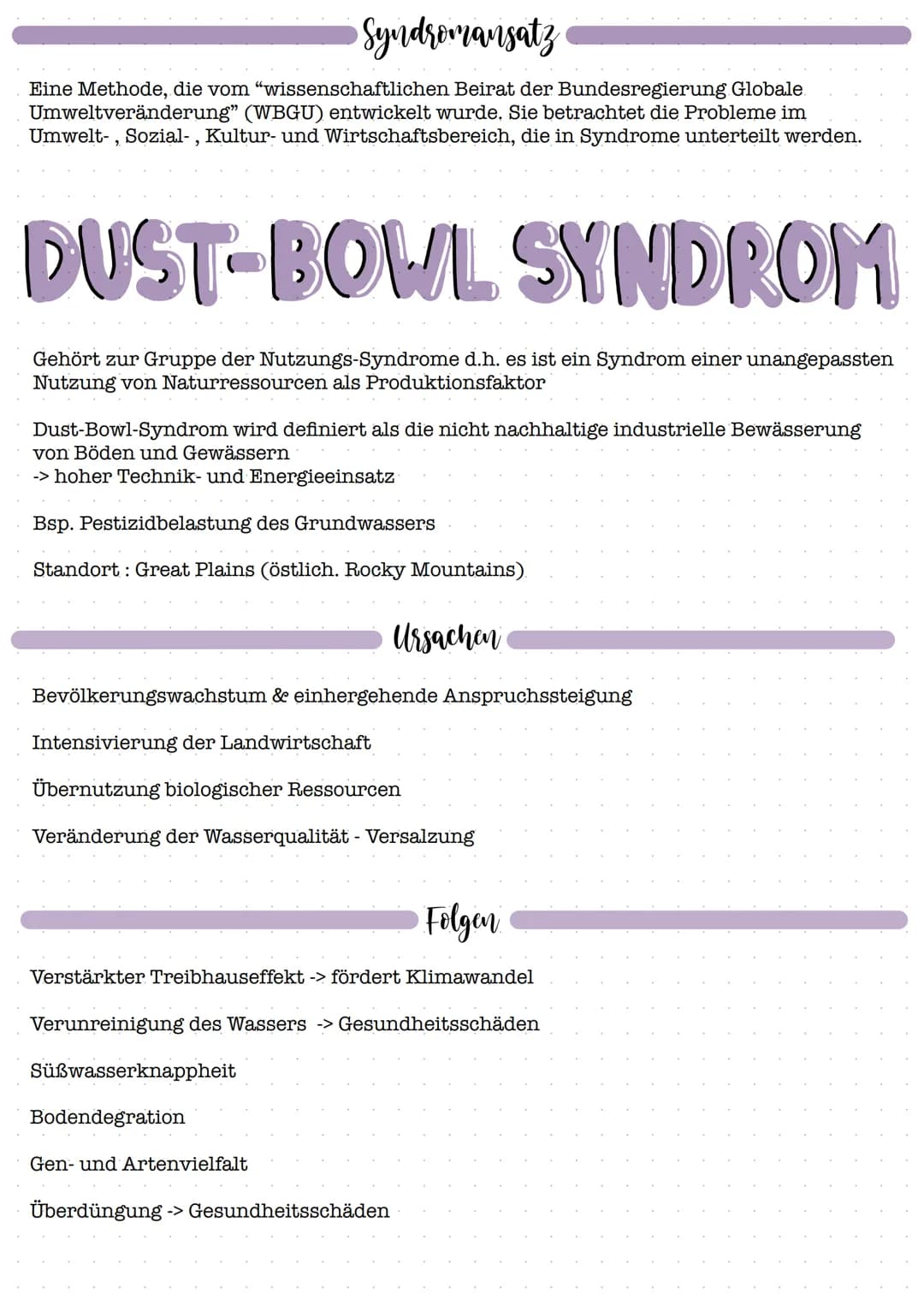 • Syndromansatz
Eine Methode, die vom "wissenschaftlichen Beirat der Bundesregierung Globale
Umweltveränderung" (WBGU) entwickelt wurde. Sie