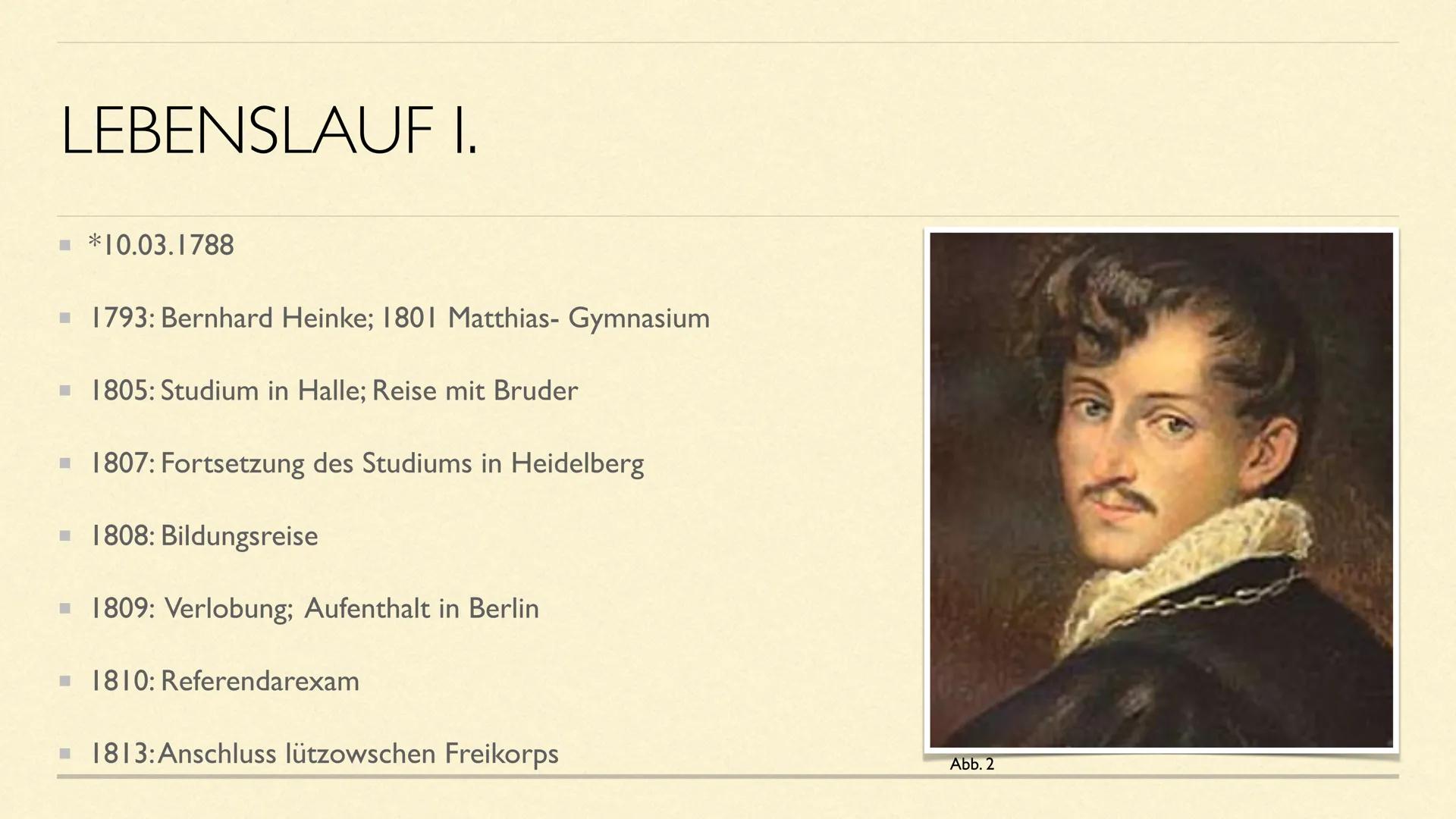 Abb. I
JOSEPH VON EICHENDORFF
Eine Präsentation von Queenie D. und Linda H. GLIEDERUNG
Lebenslauf
■ Familiäres Umfeld
Stellung zur Französis