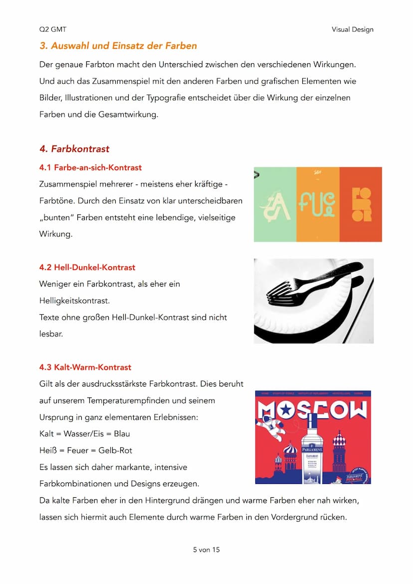 Q2 GMT
Farbanalyse
1. Der Farbkreis
2. Wirkung der einzelnen Farben
3. Auswahl und Einsatz der Farben
4. Farbkontraste
• Farbe-an-sich-Kontr