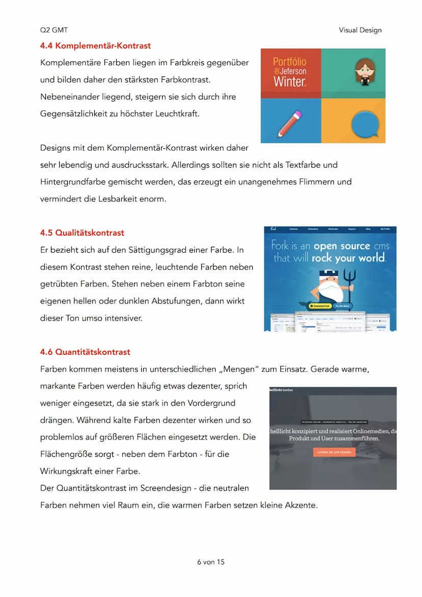 Q2 GMT
Farbanalyse
1. Der Farbkreis
2. Wirkung der einzelnen Farben
3. Auswahl und Einsatz der Farben
4. Farbkontraste
• Farbe-an-sich-Kontr