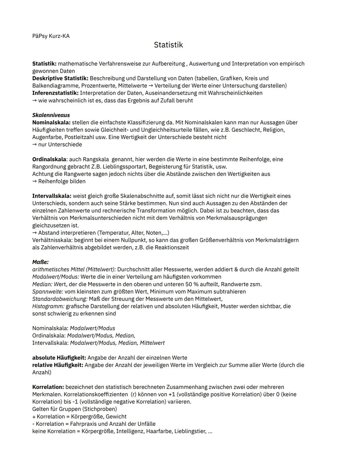 PäPsy Kurz-KA

# Statistik

Statistik: mathematische Verfahrensweise zur Aufbereitung, Auswertung und Interpretation von empirisch
gewonnen 
