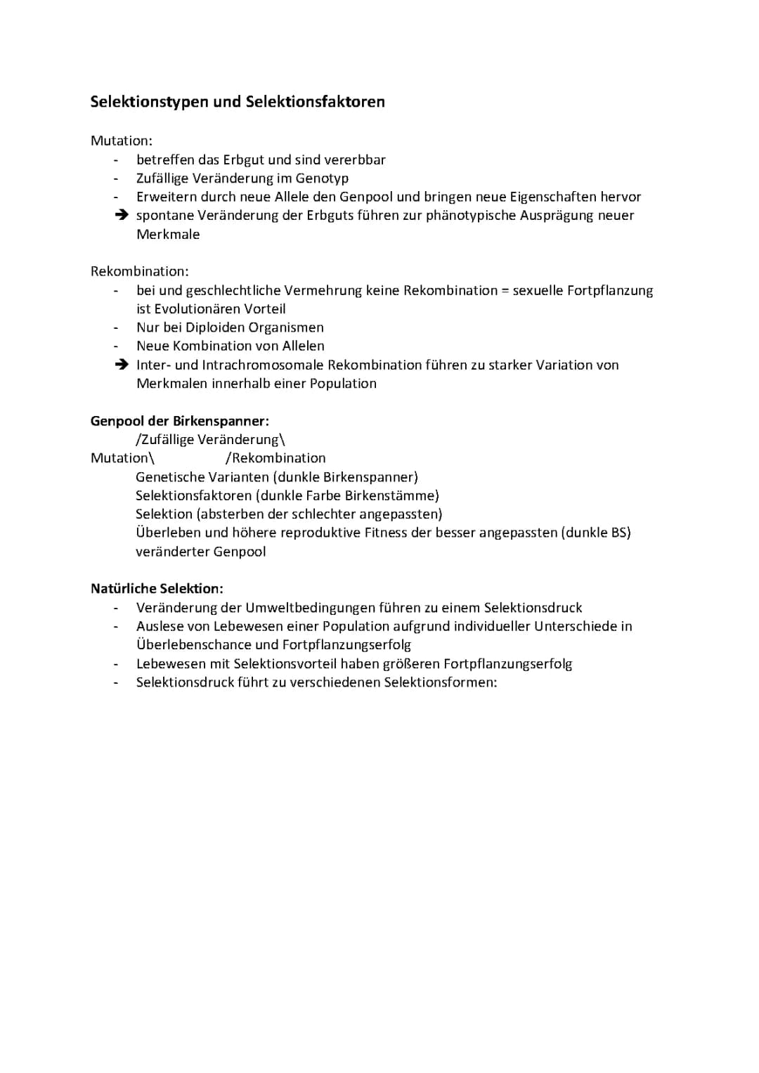 Selektionstypen und Selektionsfaktoren